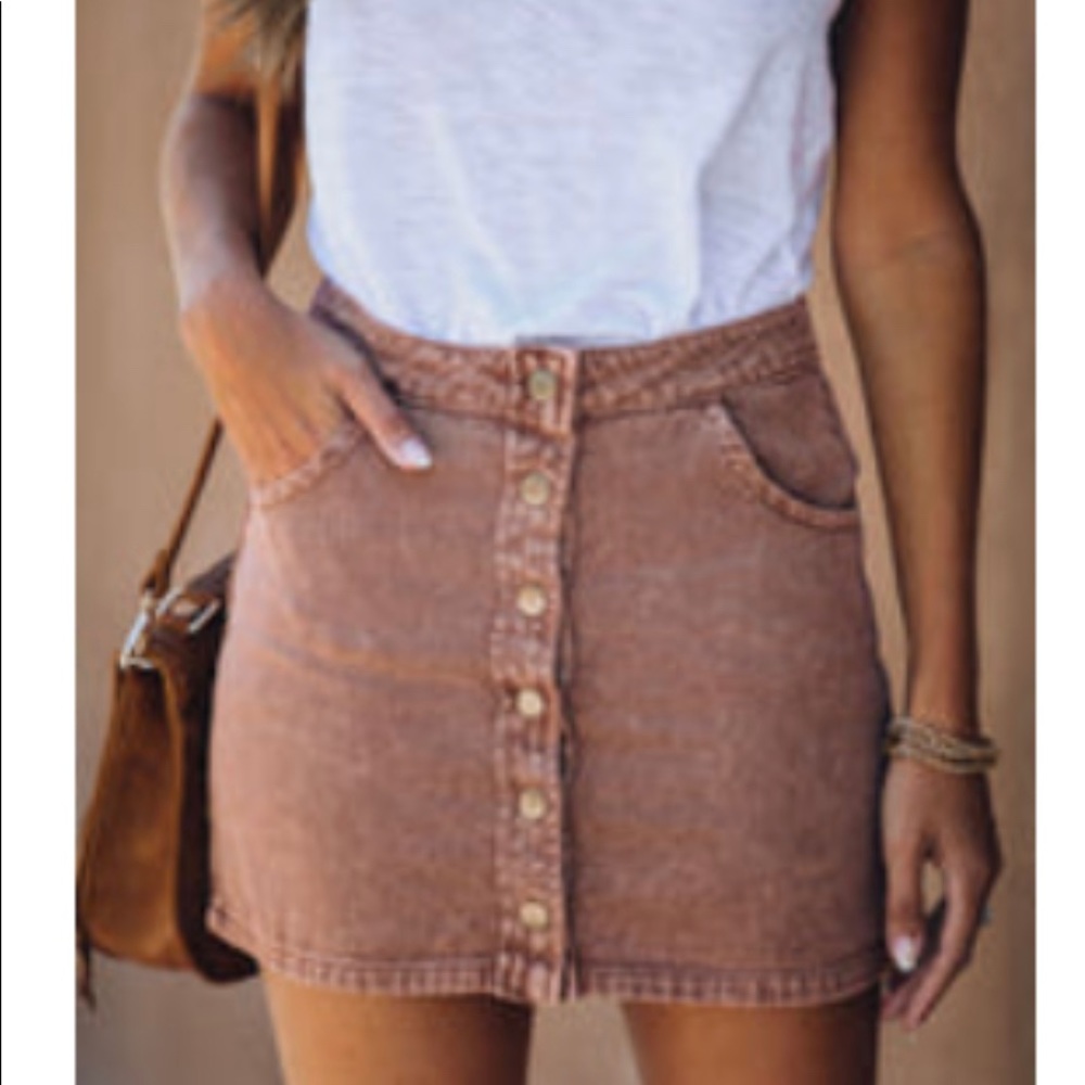 Orla button front denim mini skirt in clay